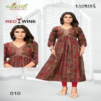 Hariyaali Red Wine Wholesale Modal Foil Aaliya With Embroidery Work Kurtis Combo