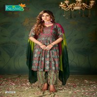 Kushals Noor Wholesale Rayon Print With Embroidery And Naira Cut Pattern Kurtis With Pant And Dupatta