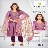 Shagun Textile Unique Wholesale Roman Silk Embroidery Kurti With Pant And Dupatta