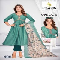 Shagun Textile Unique Wholesale Roman Silk Embroidery Kurti With Pant And Dupatta