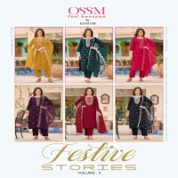 OSSM Festive Stories Vol-2 Wholesale VIscose Roman Silk Top With Pant And Dupatta