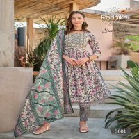 Radhika Sun Shine Vol-3 Wholesale Nayra Cut Gown Kurtis With Pant And Dupatta