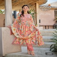 Radhika Sun Shine Vol-3 Wholesale Nayra Cut Gown Kurtis With Pant And Dupatta