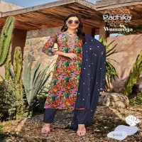 Radhika Womaniya Vol-1 Wholesale Pure Chinon Kurtis With Pant And Dupatta
