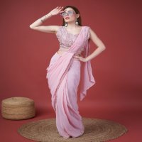 AMOHA A307 DESIGNER PARTY WEAR GEORGETTE EMBORIDERY WORK STYLISH READYMADE SAREES