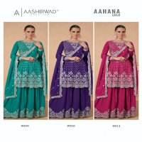 AASHIRWAD CREATION GULKAND AAHANA GOLD 9909-9911 READYMADE DESIGNER 3PCS SET