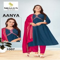 Shagun Aanya Wholesale Premium Quality Roman Silk With Embroidery Kurtis With Pant And Dupatta