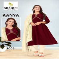 Shagun Aanya Wholesale Premium Quality Roman Silk With Embroidery Kurtis With Pant And Dupatta