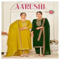 Triple AAA Aarushi Wholesale Zomato Silk With Jarkan Work Dress Material