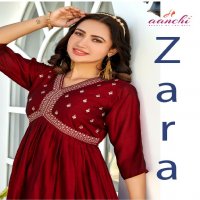 Aanchi Zara Wholesale Vichitra With Lining Alia Cut Embroidery Kurtis