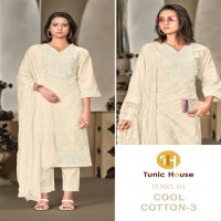 Tunic House Cool Cotton Vol-3 Wholesale Shiffli Work Kurtis With Pant And Dupatta Combo