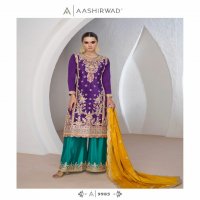 MINALI BY AASHIRWAD CHINON SILK READYMADE WEDDING TOP PLAZZO WITH DUPATTA