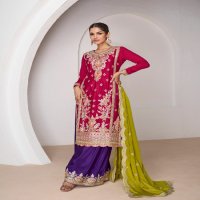 MINALI BY AASHIRWAD CHINON SILK READYMADE WEDDING TOP PLAZZO WITH DUPATTA