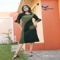 SERIEMA PRESENT KUMB CAPTURE 6 COTTON HANDWORK WITH DIFFERENT SHADES OF FULL STITCH DENIM KURTI