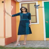 SERIEMA PRESENT KUMB CAPTURE 6 COTTON HANDWORK WITH DIFFERENT SHADES OF FULL STITCH DENIM KURTI