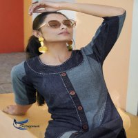 SERIEMA PRESENT KUMB CAPTURE 6 COTTON HANDWORK WITH DIFFERENT SHADES OF FULL STITCH DENIM KURTI