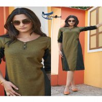 SERIEMA PRESENT KUMB CAPTURE 6 COTTON HANDWORK WITH DIFFERENT SHADES OF FULL STITCH DENIM KURTI