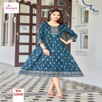 SIA BY HINAYA TRENDY LONG CHANDERI SILK FULL STITCH FLAIRED KURTIS IN KALI PATTERN