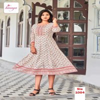 SIA BY HINAYA TRENDY LONG CHANDERI SILK FULL STITCH FLAIRED KURTIS IN KALI PATTERN