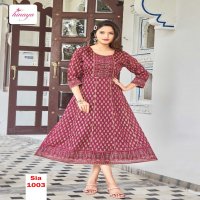 SIA BY HINAYA TRENDY LONG CHANDERI SILK FULL STITCH FLAIRED KURTIS IN KALI PATTERN