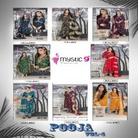 MYSTIC 9 POOJA VOL 4 READYMADE OCCASION WEAR ALIA CUT KURTI PANT DUPATTA