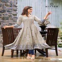 MITTOO PRESENTS ALISHA CLASSY LOOK RAYON PRINT FULL STITCH LONG KURTI