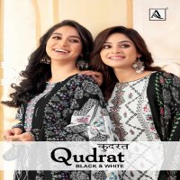 Alok Qudrat Black And White Wholesale Pure Cambric Cotton With Work Dress Material