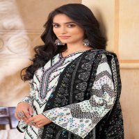 Alok Qudrat Black And White Wholesale Pure Cambric Cotton With Work Dress Material