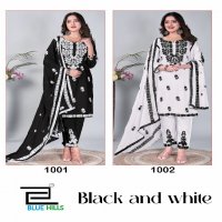 BLACK AND WHITE BY BLUE HILLS RAYON THREAD WORK 3 PIECE READYMADE SET