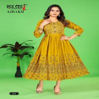 Dee Cee Ajrakh Wholesale Flared Long Screen Print Anarkali Style Kurtis