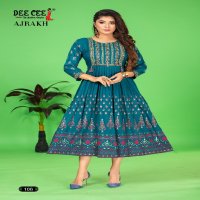 Dee Cee Ajrakh Wholesale Flared Long Screen Print Anarkali Style Kurtis