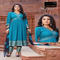 MANJEERA SOHNI STYLISH ALIA CUT RAYON FULL STITCH TOP BOTTOM DUPATTA CATALOG