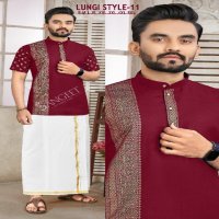 SANGEET LUNGI STYLE VOL 11 FESTIVAL LOOK FANCY COTTON GOLD PRINT FULL STITCH BIG SIZE KURTA