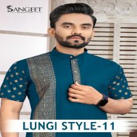 SANGEET LUNGI STYLE VOL 11 FESTIVAL LOOK FANCY COTTON GOLD PRINT FULL STITCH BIG SIZE KURTA