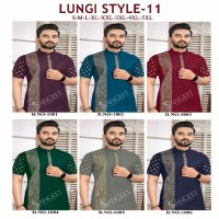 SANGEET LUNGI STYLE VOL 11 FESTIVAL LOOK FANCY COTTON GOLD PRINT FULL STITCH BIG SIZE KURTA