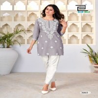 BLUE HILLS AMELIA VOL 3 STYLISH OUTFIT RAYON LUCKNOWI WORK READYMADE SIDE CUT KURTI