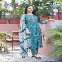 Mystic 9 Malhar Vol-1 Wholesale Chanderi Modal Print Ghera Kurtis With Pant And Dupatta