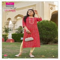 Diya Victoria Vol-9 Wholesale Rayon Foil Print Long Kurtis