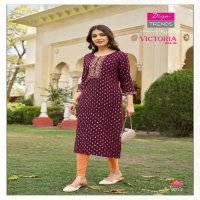 Diya Victoria Vol-9 Wholesale Rayon Foil Print Long Kurtis