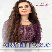 Aanchi Archita 2.0 Wholesale Flair Print With Embroidery Anarkali Kurtis