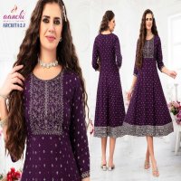 Aanchi Archita 2.0 Wholesale Flair Print With Embroidery Anarkali Kurtis