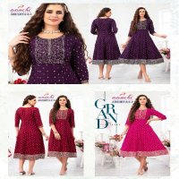 Aanchi Archita 2.0 Wholesale Flair Print With Embroidery Anarkali Kurtis