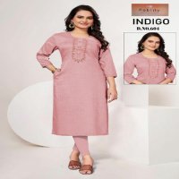 Fablily Indigo Wholesale Cotton Blend Long Kurtis Combo