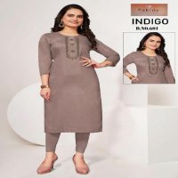 Fablily Indigo Wholesale Cotton Blend Long Kurtis Combo