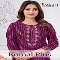 Sangeet Komal Plus Wholesale Rayon Foil Gold Print Embroidery Long Kurtis