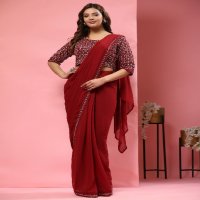AMOHA A330 NEW TRENDY MIRROR EMBROIDERY BORDER CLASSIC LOOK READY TO WEAR SAREES EXPORTS