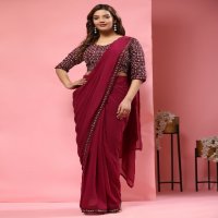 AMOHA A330 NEW TRENDY MIRROR EMBROIDERY BORDER CLASSIC LOOK READY TO WEAR SAREES EXPORTS