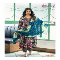 Mystic 9 Pooja Vol-5 Wholesale Aliya Cut Kurti With Pant And Dupatta