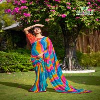 SANSKAR TEX PRINTS LAUNCH LEHERIYA BRIGHT FANCY SIROWSKI SAREE WHOLESALER