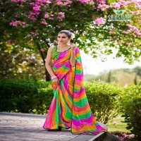 SANSKAR TEX PRINTS LAUNCH LEHERIYA BRIGHT FANCY SIROWSKI SAREE WHOLESALER